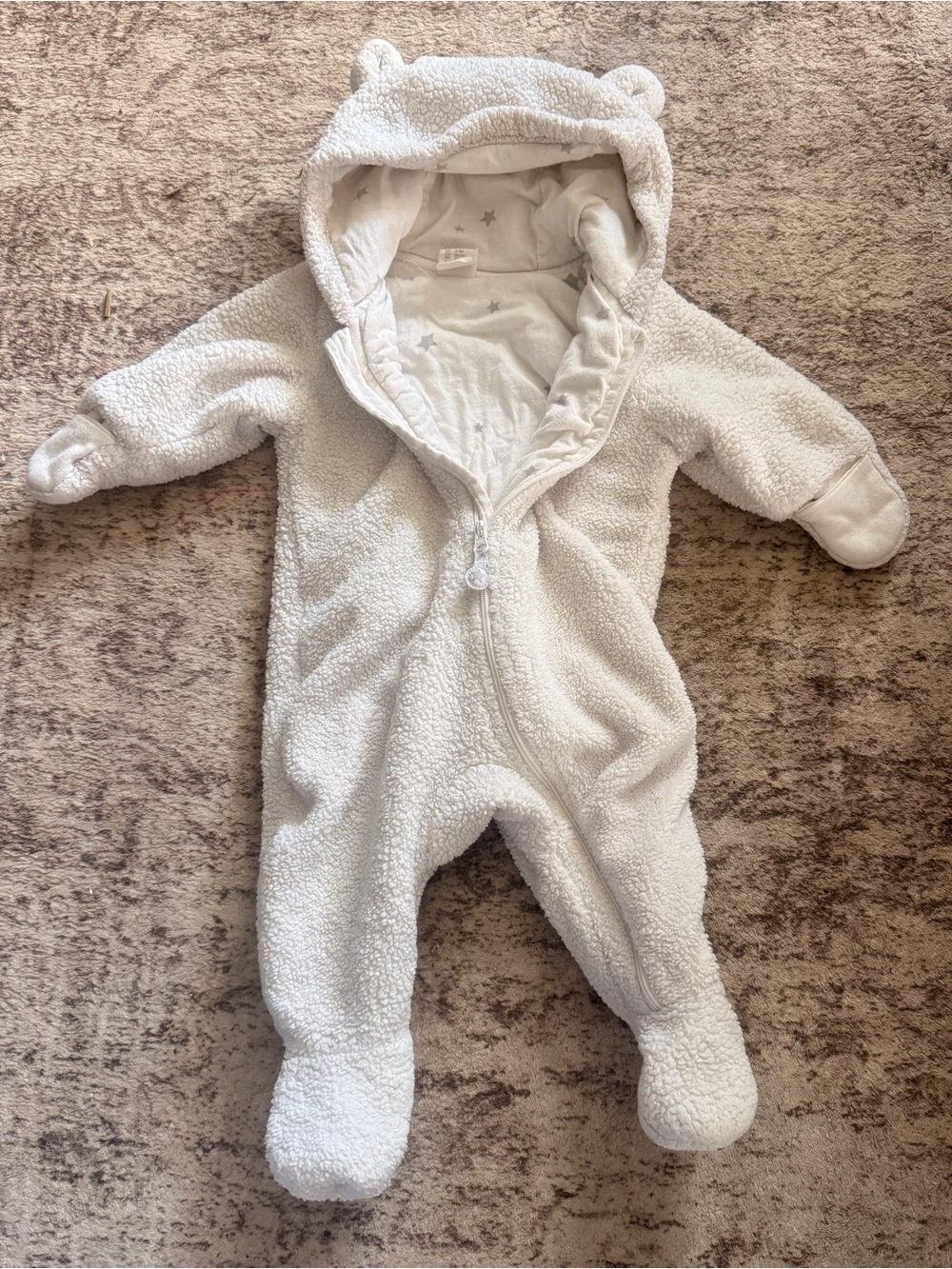 H&M Cream Sherpa Baby One-Piece with Hood and Feet
